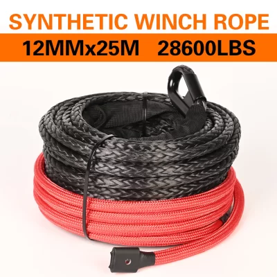 Corda de guincho sintética de 12 mm x 25 m com luva protetora - capacidade de 28600 libras para caminhão, 4WD e acessório de guincho de veículos off-road