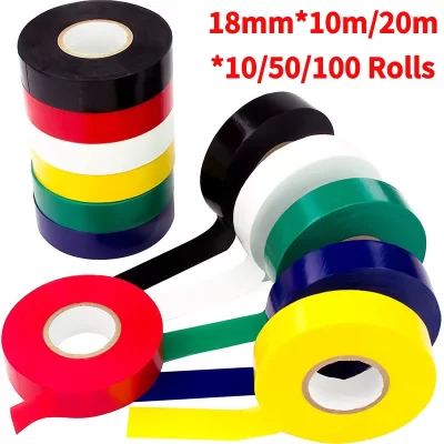 10/50/100 rolos de fita isolante elétrica colorida de 10m/20m, fiação elétrica com segurança com vinil pvc interno/externo, para necessidades de gravação