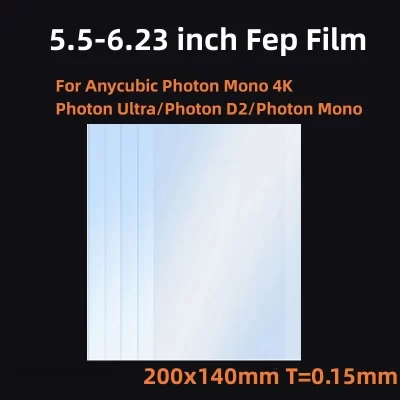 Filme fep 6.23 Polegada 200*140*0.15mm para elegoo mars mars 2 pro creality série anycúbico photon s d2 ultra mono 4k peças de impressora 3d