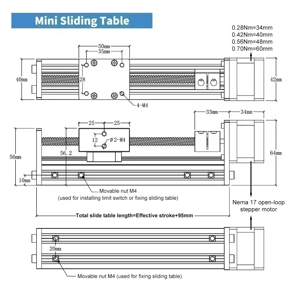 Mini motor de mesa deslizante de palco de trilho linear tipo T Mesa linear de bloqueio automático de alta velocidade CNC Eixo XYZ 40 mm de largura para motor Nema17 - Image 4