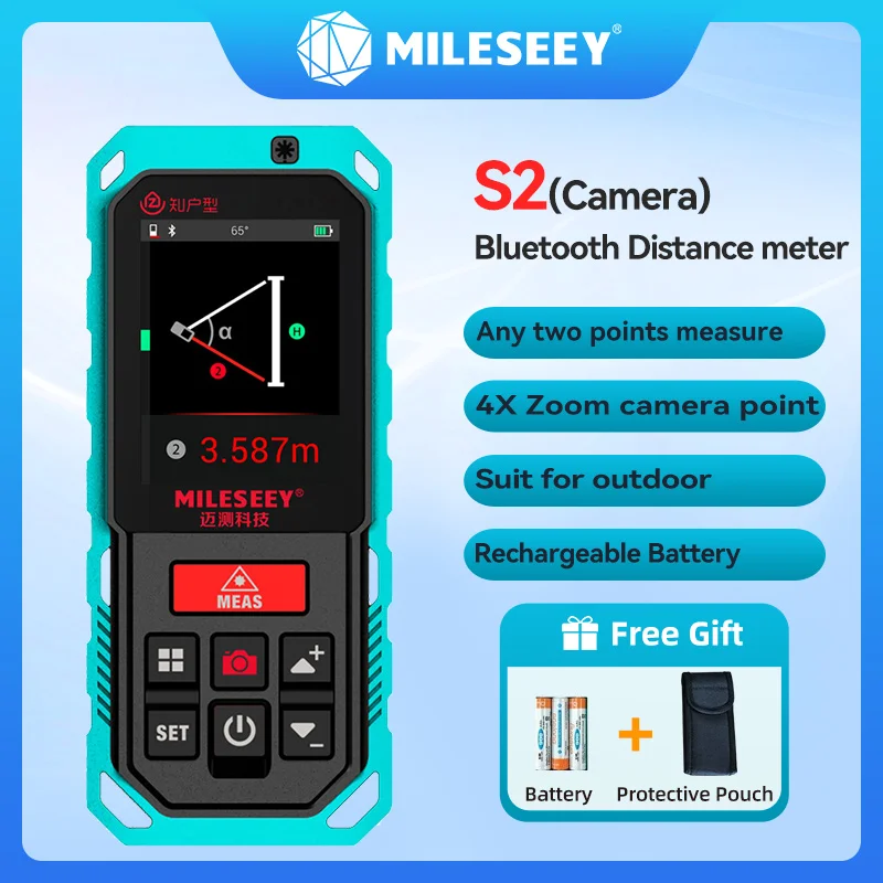Mileseey-S2 Medidor de distância a laser ao ar livre, Rangefinder Bluetooth profissional, dispositivo de medição com câmera, qualquer 2 pontos, 200m