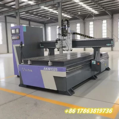 CNC 1325 Cnc Wood Router AKM1325 Mesa de roteador de madeira de 3 eixos com eixo horizontal cabeças duplas