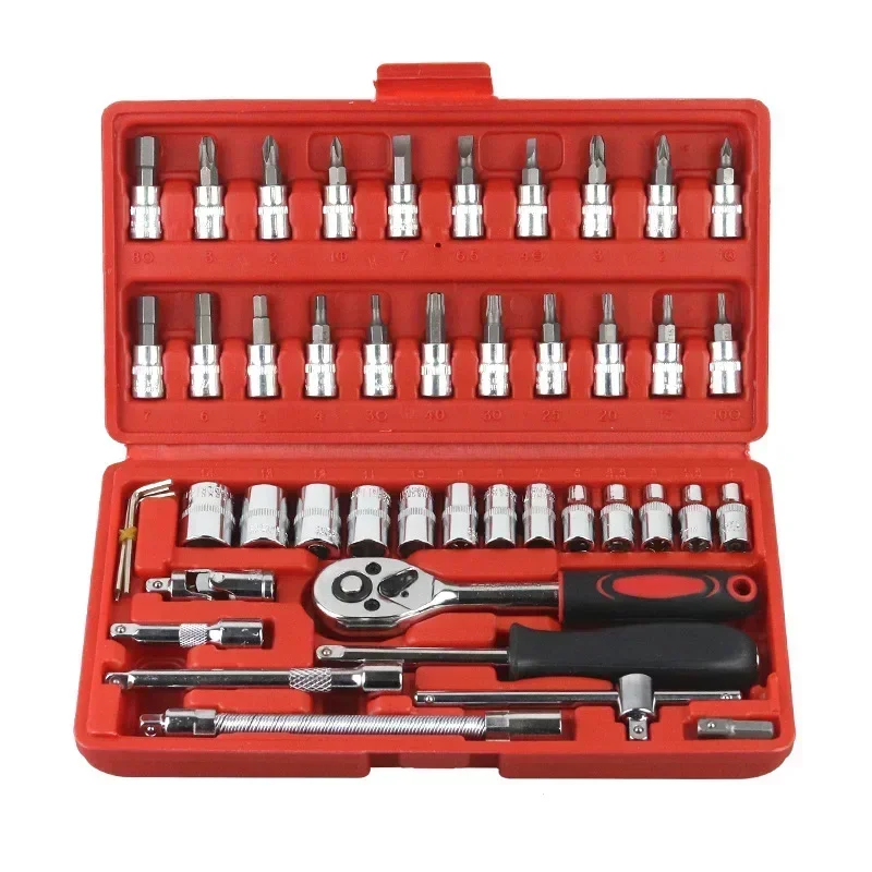 Chave de catraca e Chave Combo, Kit Car Repair Tool, 1,4-Polegada Conjunto de soquete, Reparação Automática, 46PCs