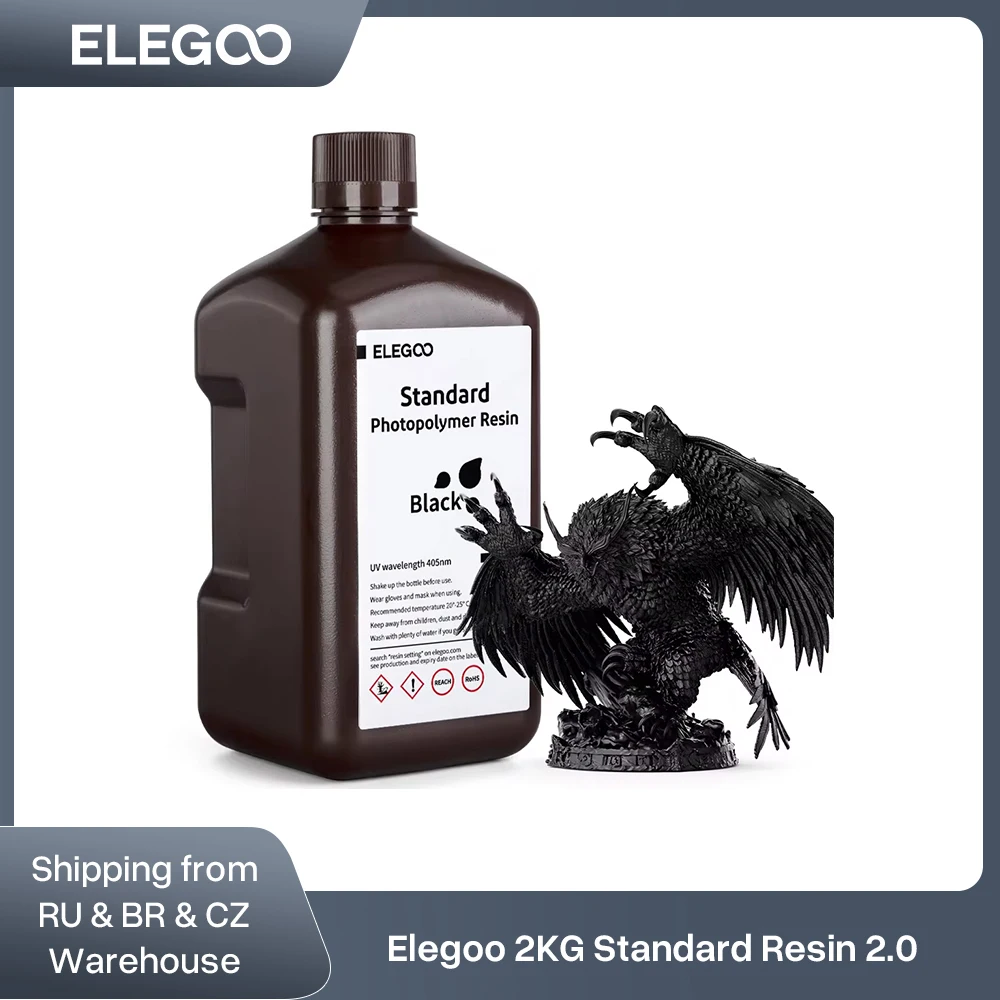 ELEGOO Resina para impressora 3D 2kg 405nm Resina fotopolímero padrão de cura UV para impressão LCD 3D, alta precisão, baixo odor, cinza 2000g