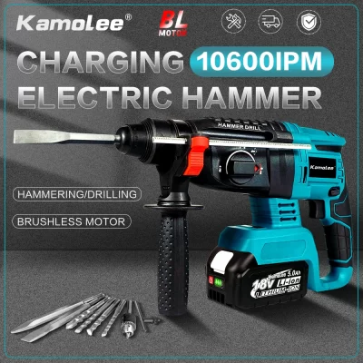 Kamolee 2000W 10600IPM alta potência de carga inalámbrica perfuração de martelo elétrico, martelo de desmantelamento elétrico sem pincel de concreto, martelo de rotação de impacto compatível com a bateria Makita18V-21V