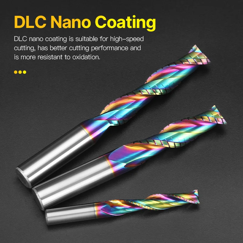 HUHAO Fresa Composta para Madeira 2 Flauta Espiral Carbide Chip End Mill DLC Revestimento CNC Router Bit Cutter Aglomerado Acrílico - Image 3