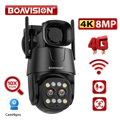 Câmera ip wifi/4g cartão sim ptz 4mp 8mp lente dupla 2.8mm-8mm 10x zoom ao ar livre ai rastreamento humano cor visão noturna câmera de segurança