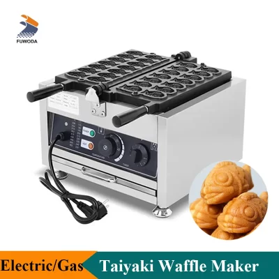 Mini máquina elétrica de fazer waffle taiyaki, 14 peças, mini máquina japonesa de fazer taiyaki, equipamento de lanche de aço inoxidável