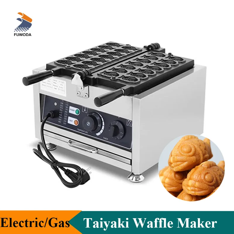 Mini máquina elétrica de fazer waffle taiyaki, 14 peças, mini máquina japonesa de fazer taiyaki, equipamento de lanche de aço inoxidável