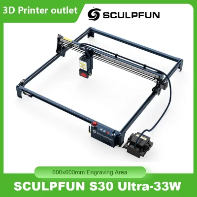 Sculpfun s30 ultra-33w máquina de gravação a laser 600x600mm área de gravação automática assistência de ar lente substituível proteção para os olhos