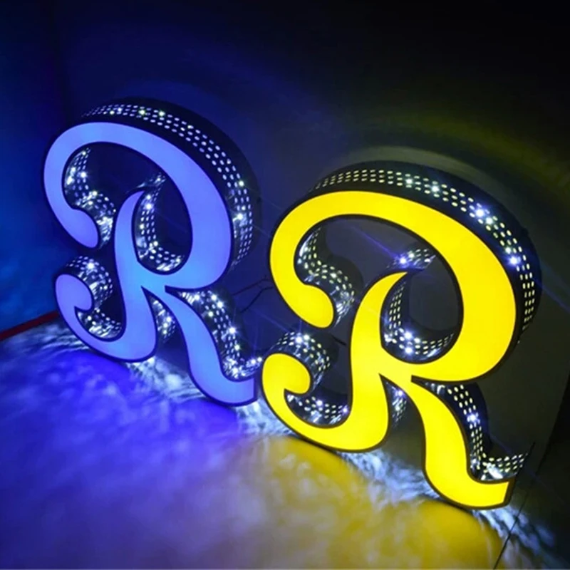 Personalizado 3d de aço inoxidável luz publicidade efeito diamante iluminado carta sinal logotipo do negócio led número da casa ao ar livre à prova dwaterproof água