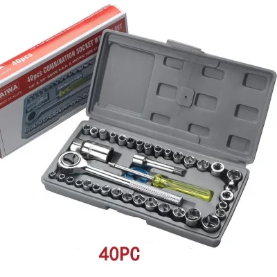 Conjunto de chave de soquete 40 peças, kit de ferramentas automotivas para reparo de carro, motocicleta, bicicleta, com chave de catraca e acessórios de soquetes