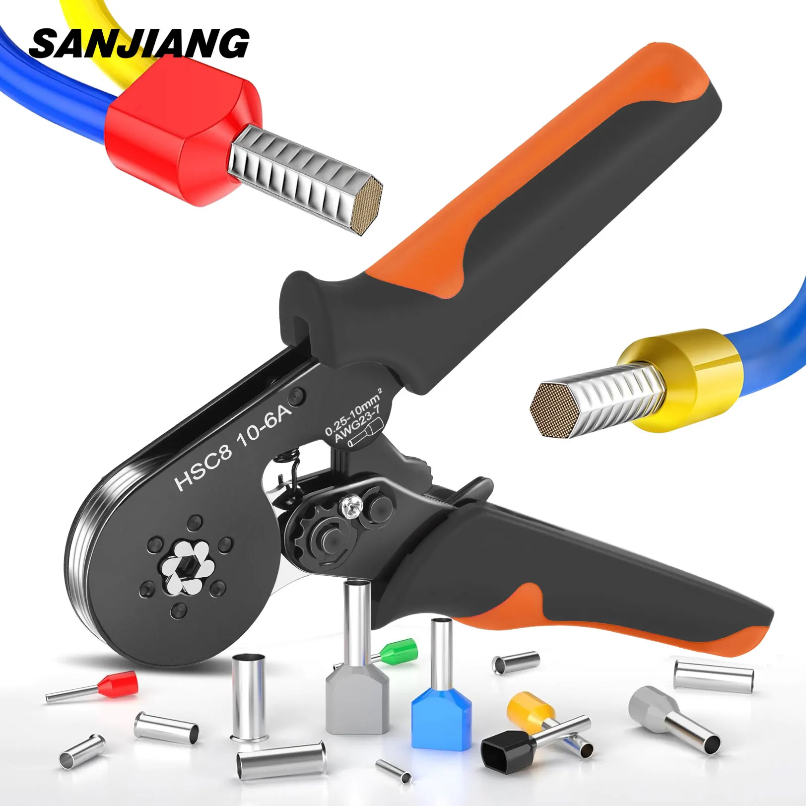 Hexagonal Auto-Ajustável Ratchet Virola Crimping Tool Kit, Crimper Kit com Mangas Virola, Terminais de Fio, 23-7AWG, 0.25-10 mm2 - Image 5