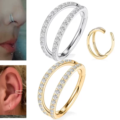 Zircão duplo argola nariz anel argola lábio anéis sobrancelha helix tragus brinco studs cartilagem tragus helix brincos barriga piercing