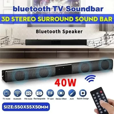 Alta potência portátil 40w bluetooth alto-falante tv barra de som alto-falante para computador centro música boom box com tf aux rádio usb