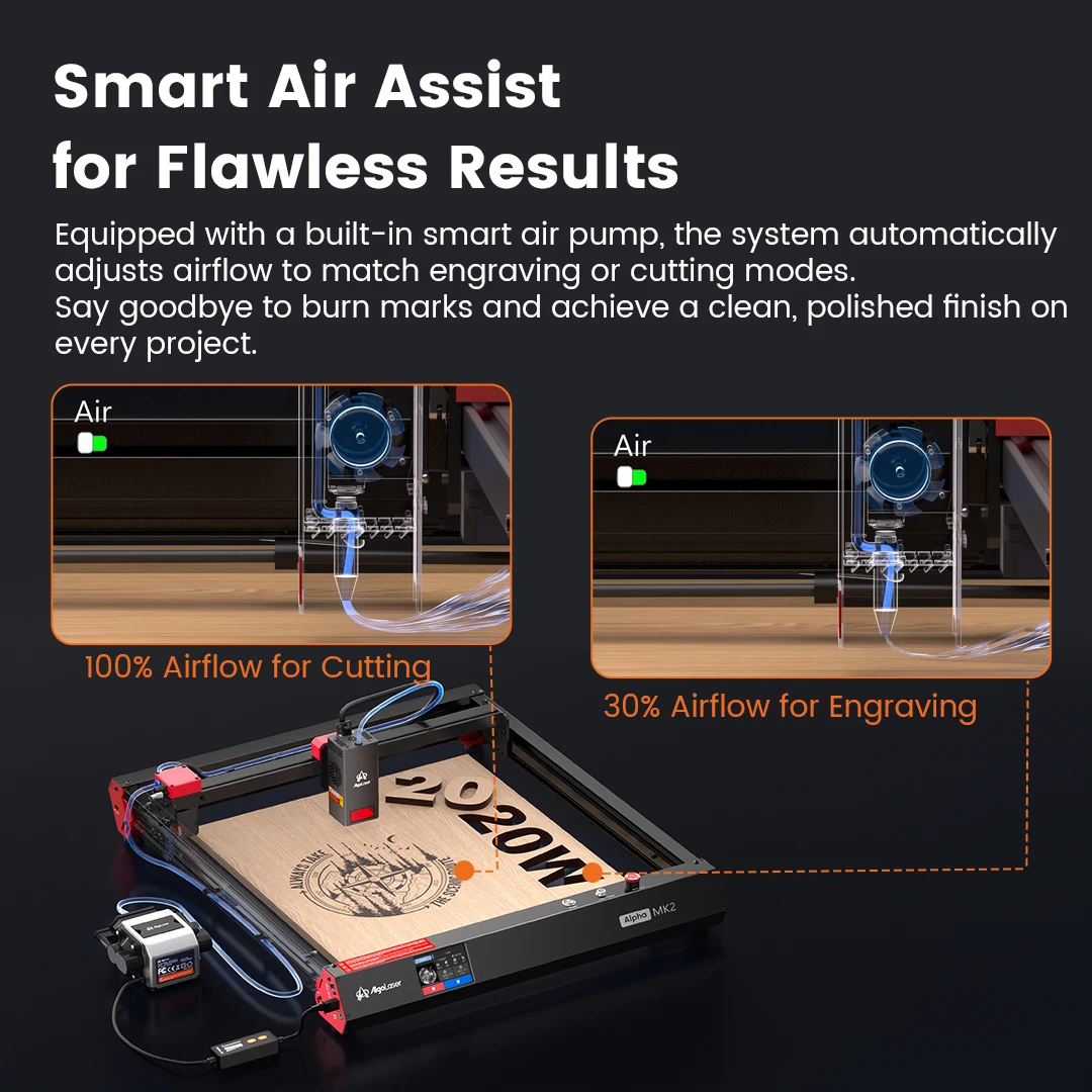 AlgoLaser Alpha 22W Máquina de corte a laser empresarial 3,5 "Tela sensível ao toque APP Controle offline, ferramenta de gravação DIY para metal/vidro/madeira - Image 3