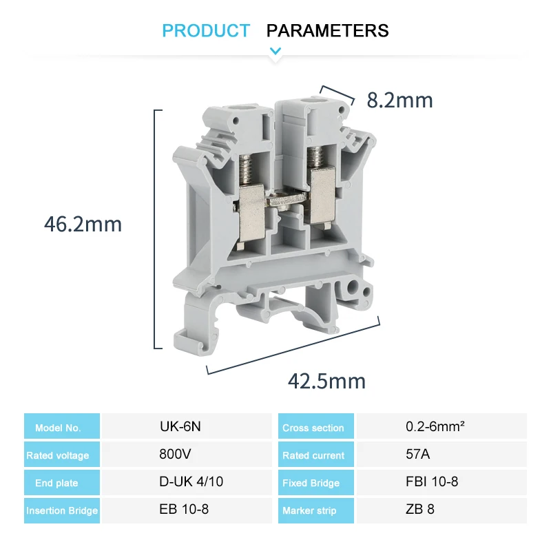 10Pcs UK 6N Screw Feed-through Wire Connector UK 6 mm² Universal Plug Multi-Color Electrical DIN Rail Terminal Block UK6N - Image 2