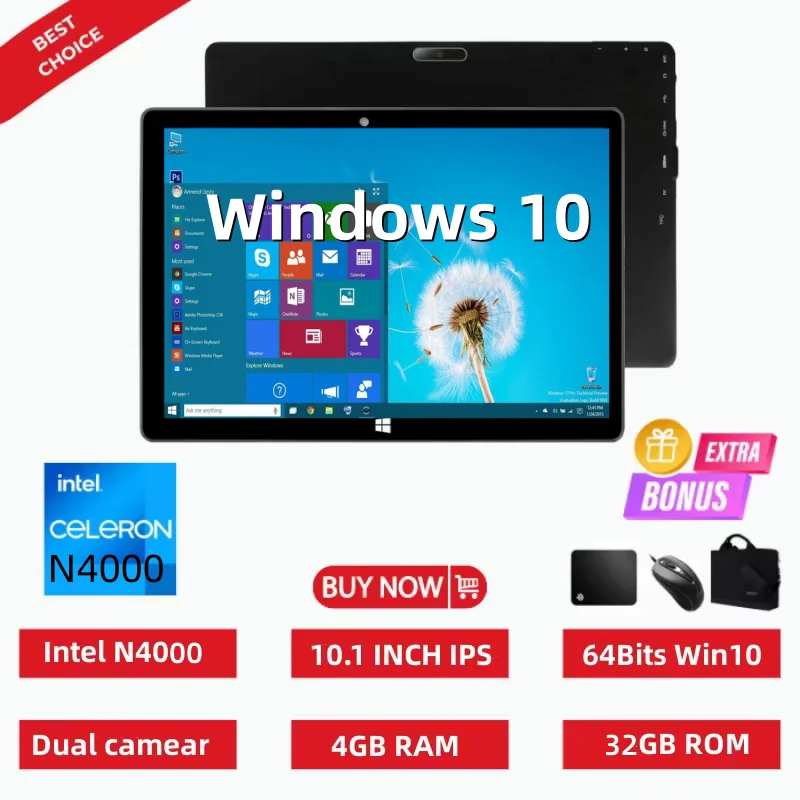 Big Sales Max111 10.1 INCH Intel N4000 CPU 64Bit Windows 10 Tablets 4GBDDR-RAM 32GB ROM USB 3.0 1280 x 800IPS HDMI