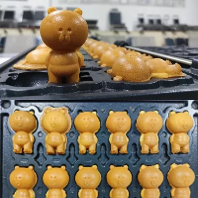 Uso comercial 12 peças 3d pequeno urso forma waffle maker dos desenhos animados máquina de waffle urso walera 2400w