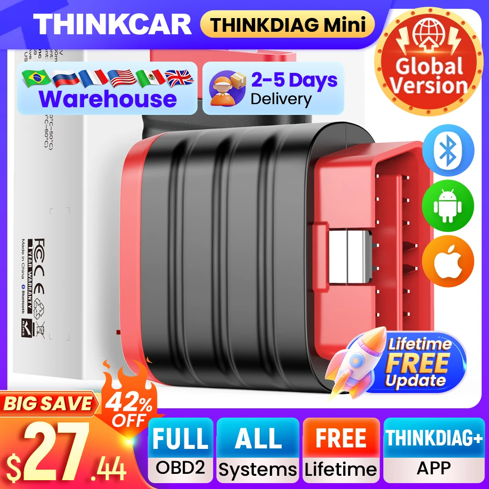 THINKCAR THINKDIAG MINI Auto OBD2 Bluetooth Scanner Sistema Completo Diagnóstico Todos os Carros Vitalício Gratuito Ferramenta de Diagnóstico Automotivo