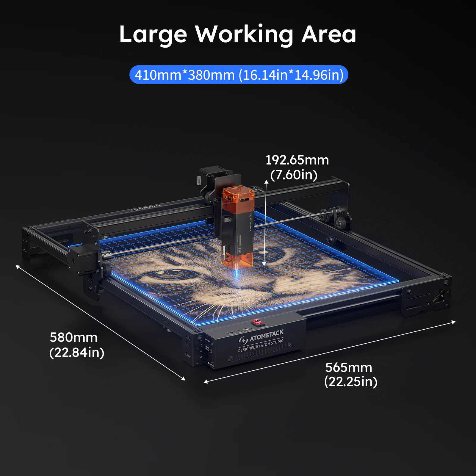 Atomstack a5 pro v2 5w cnc cortador de gravador a laser 410x380mm área trabalho acrílico madeira couro gravura corte livre controle app fora - Image 5