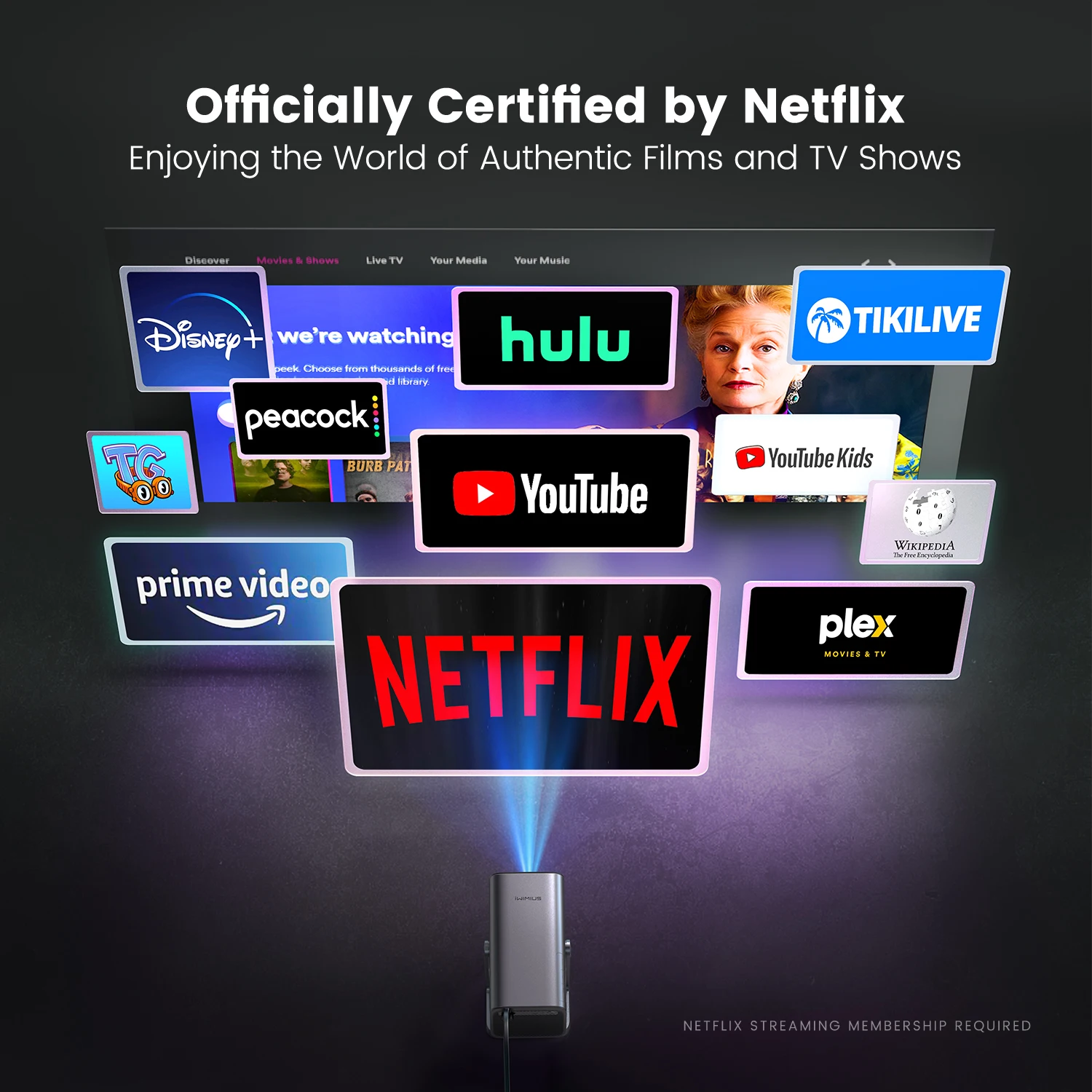 Projetor IWIMIUS 4k Oficial Netflix 800ANSI Foco Automático/Keystone FHD 1080p WIFI 6 Bluetooth5.2 Dolby 360 ° Gire home theater - Image 2
