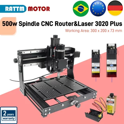 【Estoque BR e UE】 500W 3020 Plus Max CNC Roteador de madeira com eixo 500w Máquina fresadora de gravação em metal GRBL DIY Gravador a laser 220V