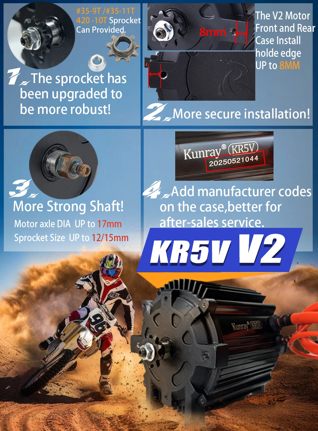 Kunray KR5V Electric BLDC Motor Conversion Kits 72V 5000W Upgrade Motor Razor Push Scooter/Go Karts/Electric Motorcycle 80A-100A - Image 3