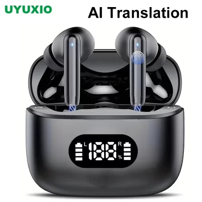 Fones de ouvido com tradutor de idiomas AI 3 em 1, tradutor de detalhes em tempo real, 144 idiomas, detalhes para viagens, aprendizagem de negócios
