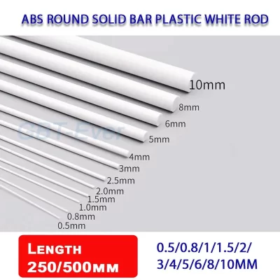 1-50 peças 0.5/0.8/1/1.5/2/3/4/5/6/8/10mm abs barra sólida redonda longa 250/500mm haste branca de plástico diy casa mesa de areia modelo de construção