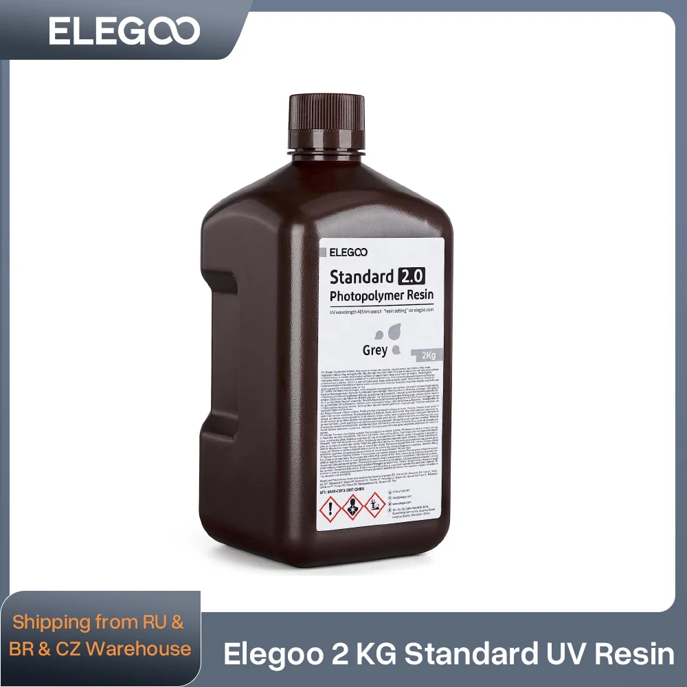 ELEGOO Resina para impressora 3D 2kg 405nm Resina fotopolímero padrão de cura UV para impressão LCD 3D, alta precisão, baixo odor, cinza 2000g - Image 2