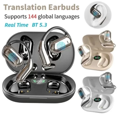 Fones de ouvido tradutor AI 144 idiomas 3 em 1 com cancelamento de ruído Bluetooth 5.3 fone de ouvido tradutor instantâneo voz inteligente em tempo real