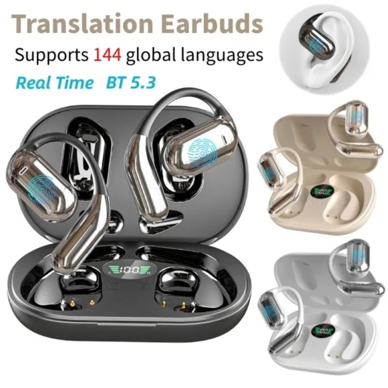 Fones de ouvido tradutor AI 144 idiomas 3 em 1 com cancelamento de ruído Bluetooth 5.3 fone de ouvido tradutor instantâneo voz inteligente em tempo real