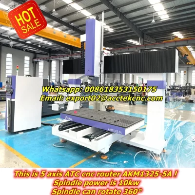 10KW Italy Hiteco Spindle 5 axis Wood Foam Aluminum CNC Milling 5 Axis ATC CNC Router Machine Wood Carving AKM1325-5A for Sale