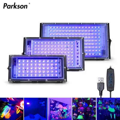 Led uv usb holofote 50w 100 150 usb led palco blacklight à prova dwaterproof água 220v ultravioleta lâmpada de palco discoteca festa palco backlight