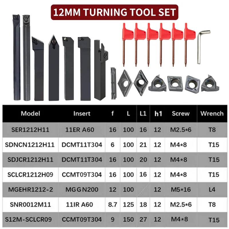 Conjuntos de ferramentas de torneamento 10/12/16mm mgehr sdjcr sdncn sclcr ser snr torno chato barra com 7 peças inserção de carboneto suporte de corte cnc - Image 3