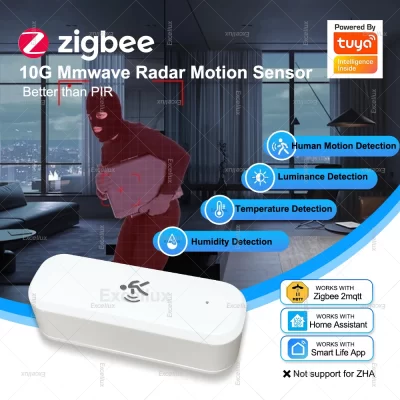 Zigbee 3.0 10g radar sensor de movimento humano com detecção de umidade temperatura luz para tuya vida inteligente z2m sensor alarme segurança