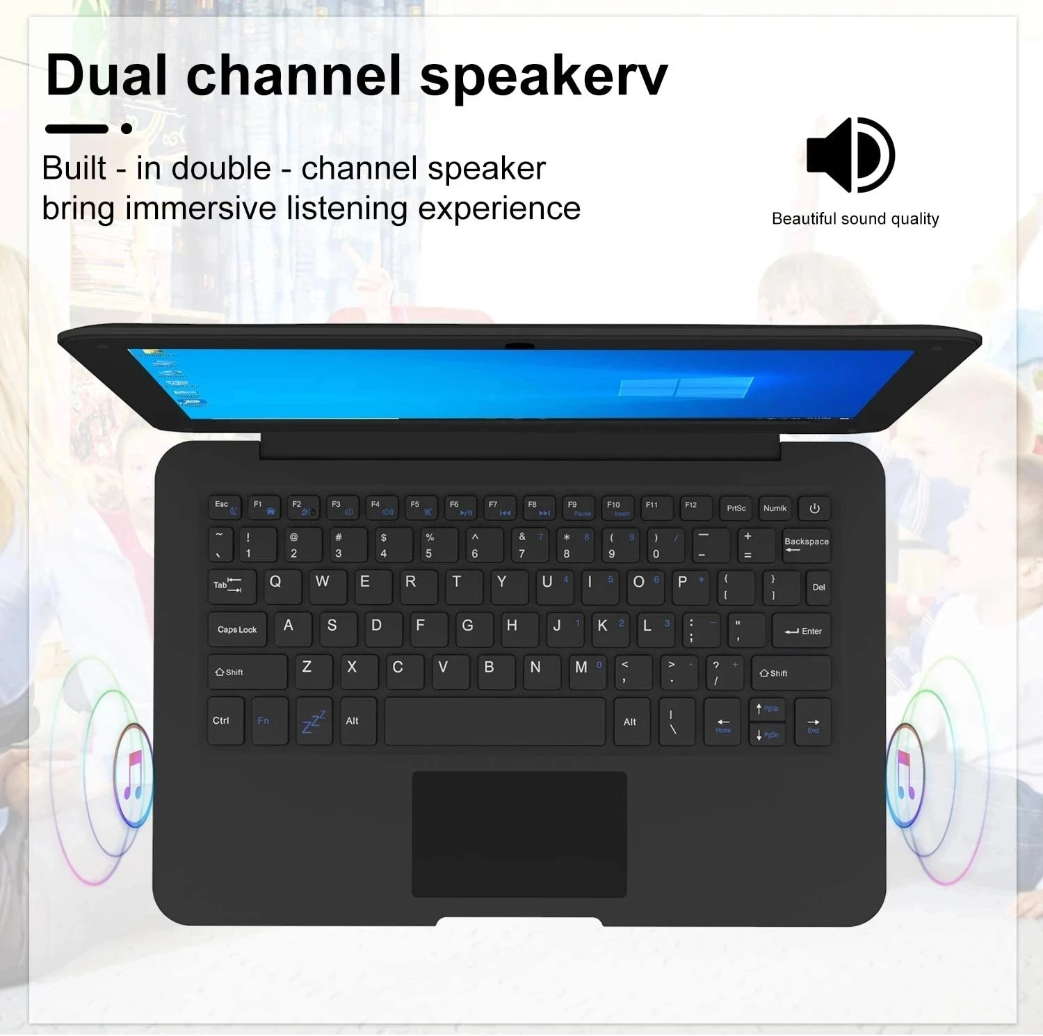 10.1 Inch Computer Laptop Windows 10 OS Preinstalled Quad Core 3GB+64GB Netbook HDMI Webcam Office (Black) - Image 4