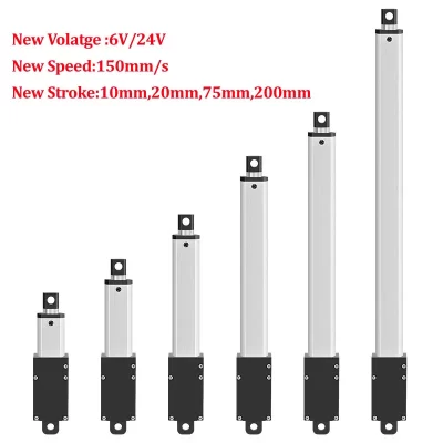 Atuador linear pequeno dc6v 12v 24v, 150mm/s 200mm, força 33lbs, motor elétrico para armários, abridor de janela, robitcs com suporte grátis