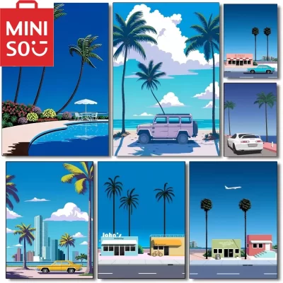 Miniso pintura a óleo por número japão quente hiroshi nagai praia decoração de casa pintura parede quarto decoração presente framelss