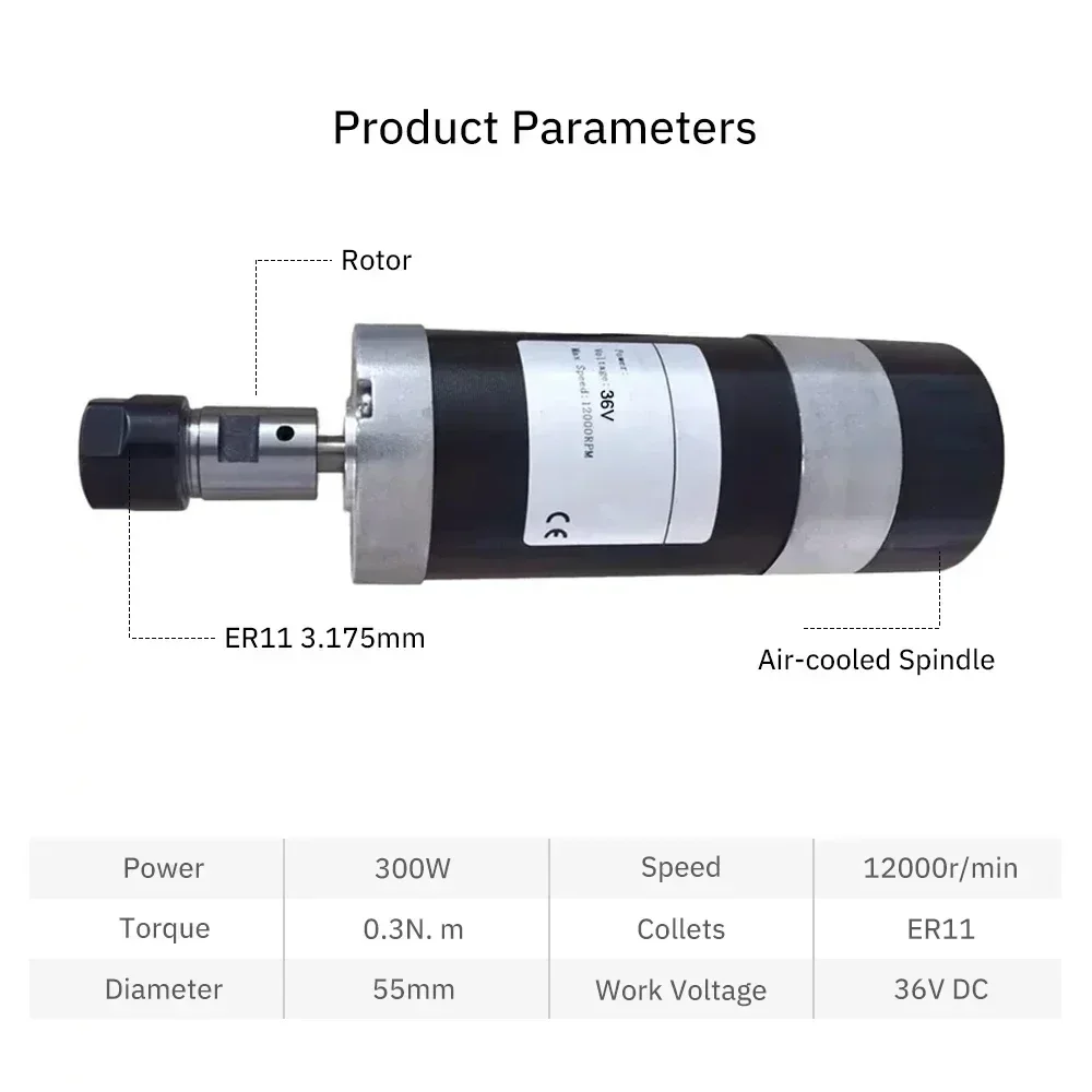 Motor de eixo sem escova bldc 48v 200-500w er11/er16 pinça 12000rpm motor de torno cnc de alta velocidade sensor hall moagem de precisão - Image 4