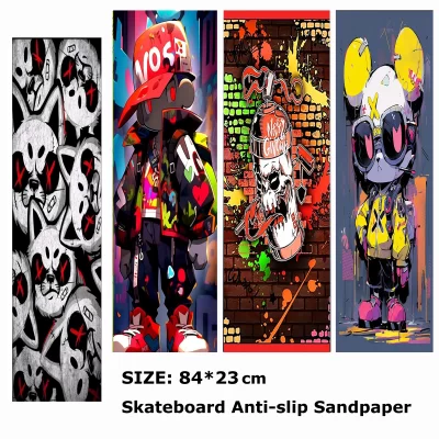 Anti-derrapante adesivo com padrão de urso para scooter elétrico, chapéu vermelho, orelhas grandes, Cool Boy, lixa, folha de fita Skate aperto, 84*23 centímetros