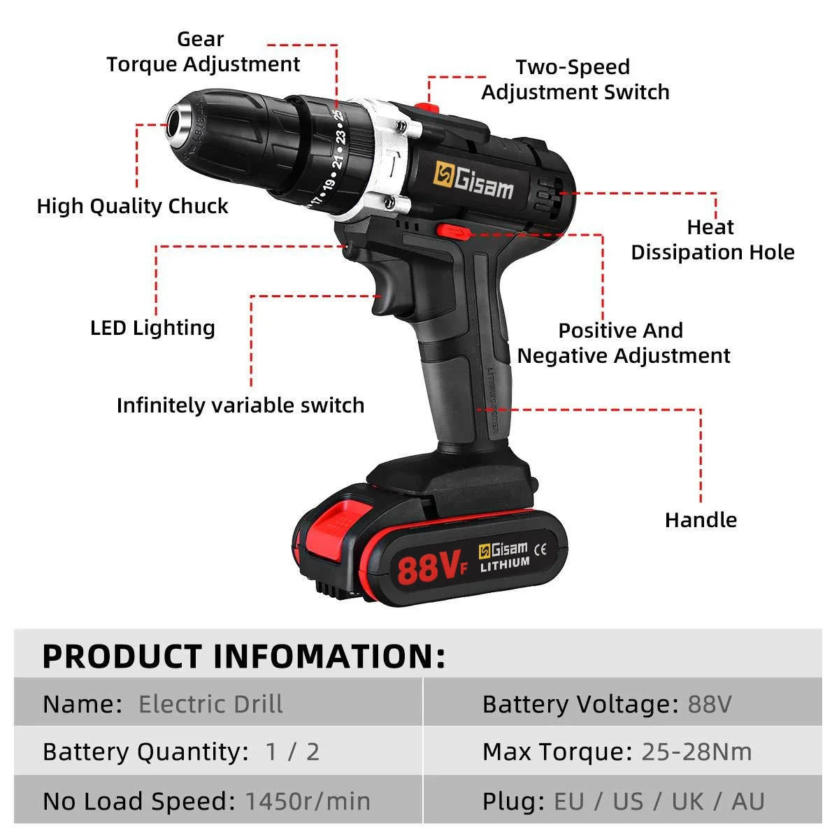 21v furadeira de impacto elétrica sem fio recarregável chave de fenda elétrica bateria de íon de lítio 2 velocidades diy driver ferramentas elétricas - Image 4