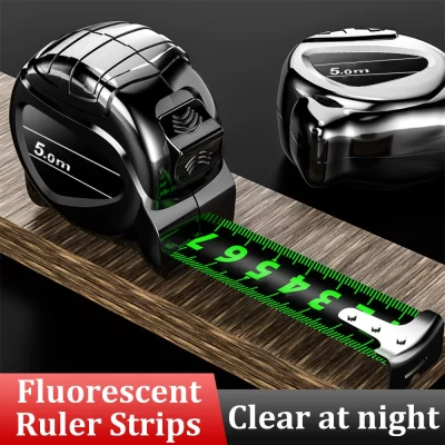 Fita métrica de aço fluorescente, 5m/7.5m/10m, régua para carpintaria, aço de alto carbono, régua de aço espessada, fita de travamento automático