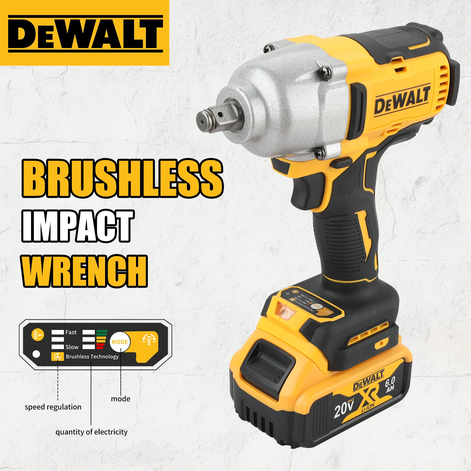 Chave de impacto sem escova DeWALT: potência de 20 V, torque 1898N.M, velocidade movida a pressão, segurança dupla e design ergonômico para trabalhos pesados