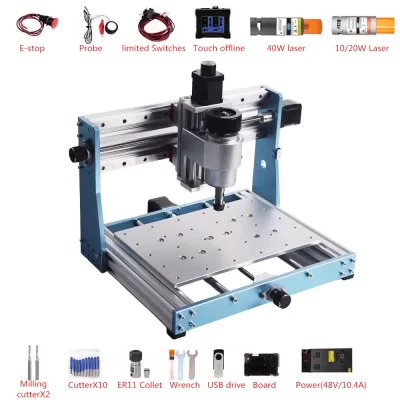 Mini roteador cnc de metal completo 3020 pro máquina de gravura 500w eixo 10w 20 40 laser grbl controlador offline fresadora pcb