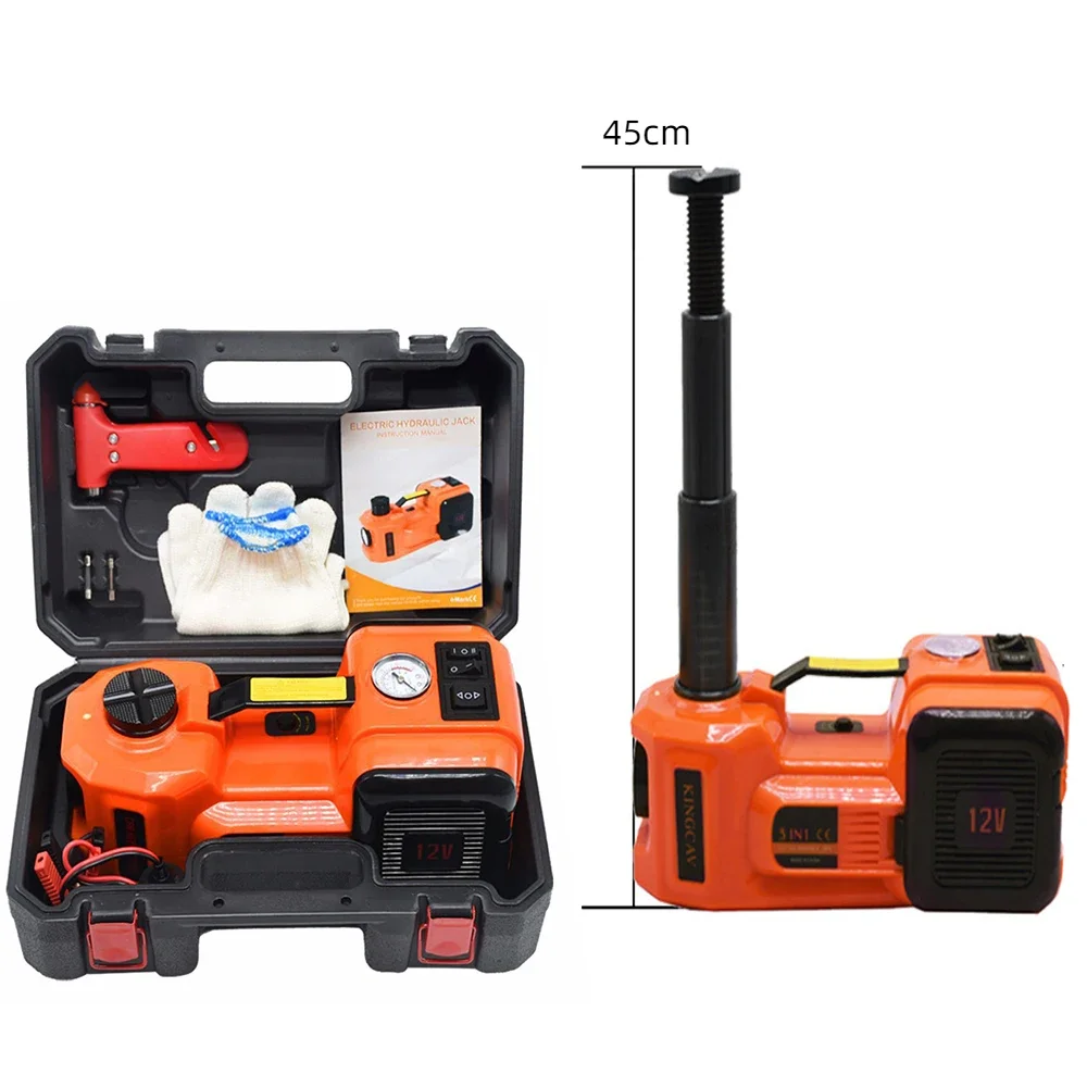 Gato hidráulico para carro elétrico, 12v, 5 toneladas, com bomba de inflar pneus e lanterna led, palhetas de elevação 3 em 1, com ferramentas de martelo seguras para carro