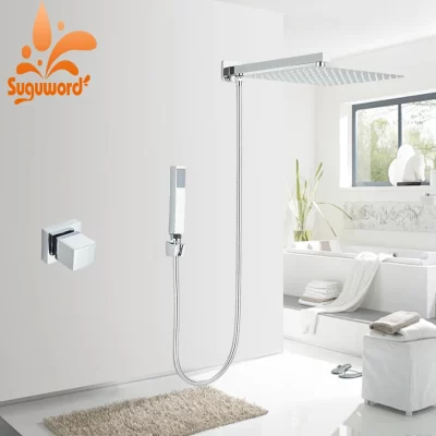 Conjunto de chuveiro simples para banheiro, floresta tropical, 12 polegadas, spray superior, montado na parede, torneira única misturada fria, preta com alternância