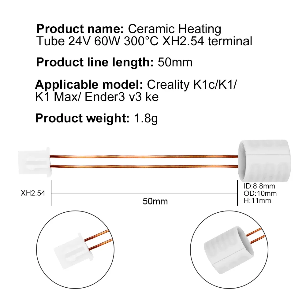 Para Creality K1/K1C/K1 Max/Ender 3 V3 KE Hotend Tubo de aquecimento cerâmico 24V60W 300 ° Sensor Thermeistor C Alta Condutividade Térmica - Image 4
