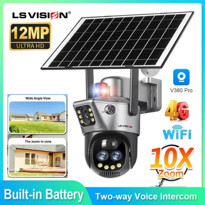 LS VISION câmera de tela dupla wi-fi ou 4G SIM câmera solar zoom 10X câmeras ao ar livre com alarme de luz de rastreamento automático PTZ câmeras CCTV IP66